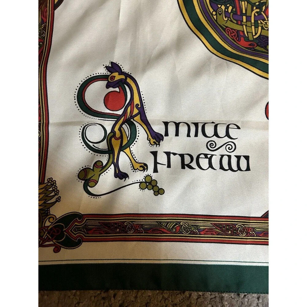 Book Of Kells Scarf Red Green Ivory New Testament Celtic Gospel Square 27 Inch